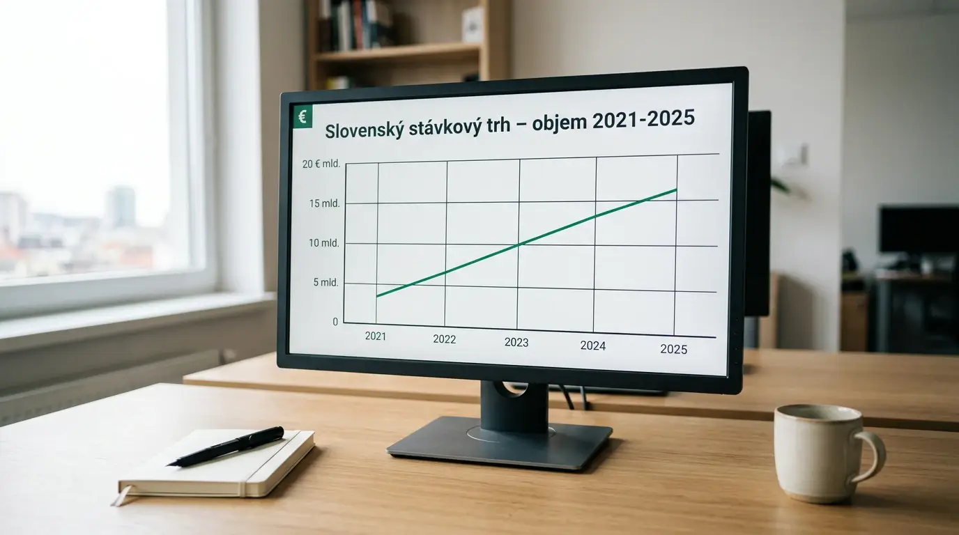 Slovenský stávkový trh 2025 — graf rastu objemu hazardu na 26,77 miliardy eur